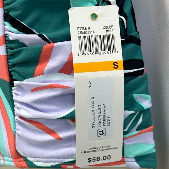 Anne Cole High Waist Palm Print Bikini Briefs - Green White - size Small - Picture 6 of 8